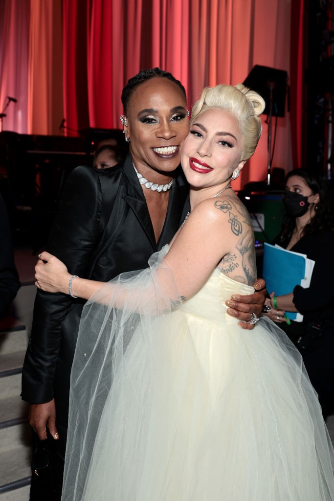 Oscar-winning singer Lady Gaga poses with 'Pose' actor Billy Porter at Elton John AIDS Foundation's Oscar viewing party in West Hollywood, California.