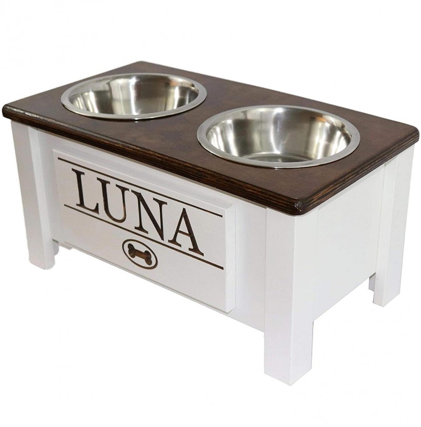 Personalized Raised Dog Bowl Stand with Internal Storage
