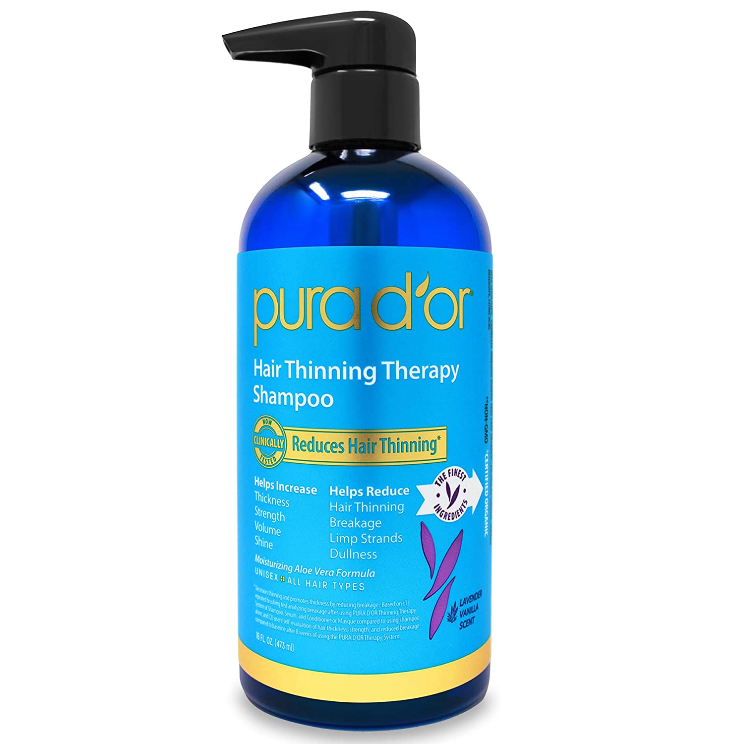 PURA D'OR Blue Label Hair Thinning Therapy Biotin Shampoo Vanilla Lavender Scent