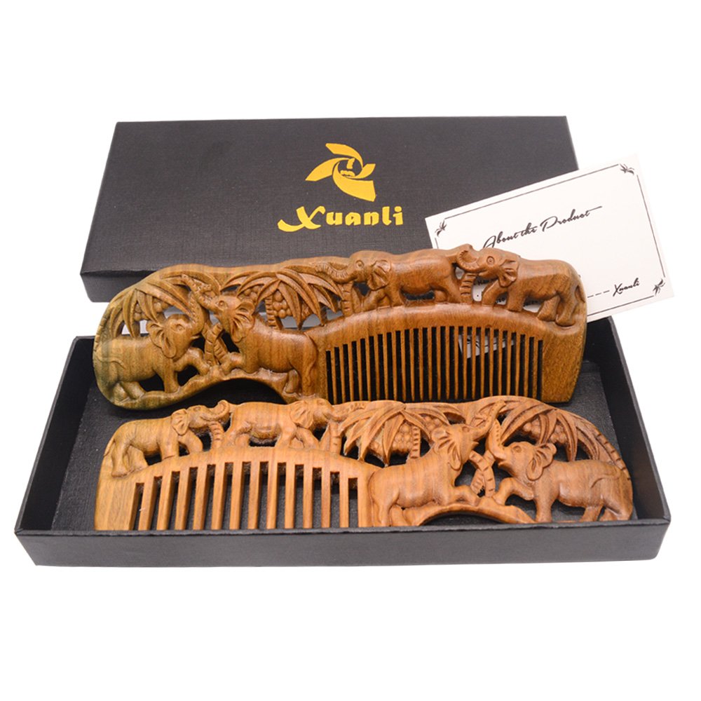Xuanli 2pcs Natural SandalWood Comb Hair Care 