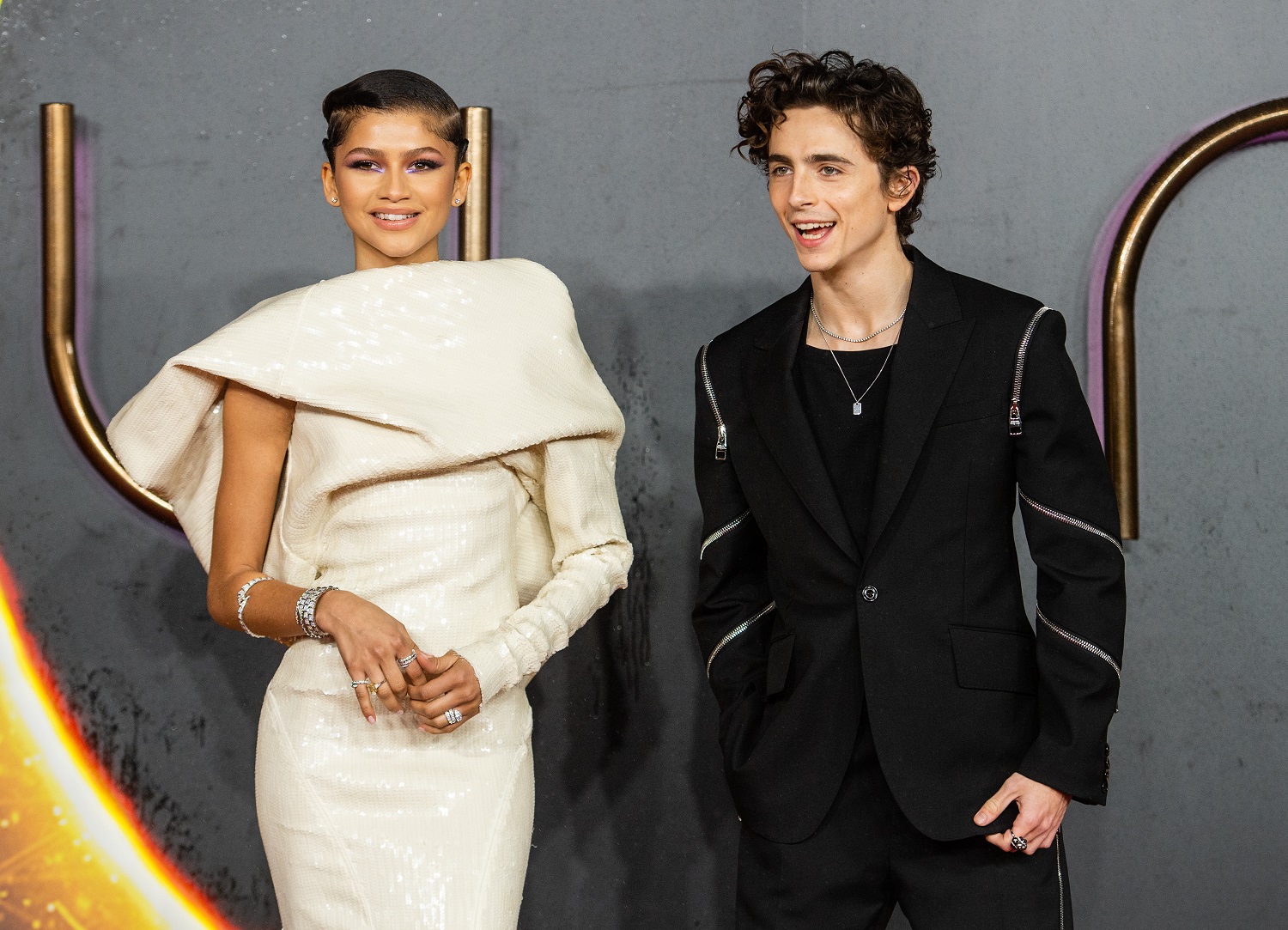 Zendaya and Timothée Chalamet attend the "Dune" UK Special Screening at Odeon Luxe Leicester Square on October 18, 2021 in London, England.