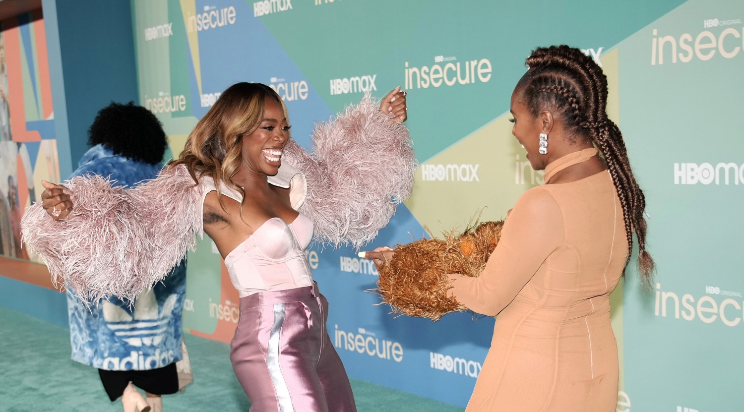 Yvonne Orji and Issa Rae attend the Premiere of HBO's "Insecure" Season 5 at Kenneth Hahn Park on