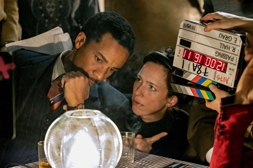 PASSING - (L-R) BTS of ANDRÉ HOLLAND as BRIAN and DIRECTOR REBECCA HALL.