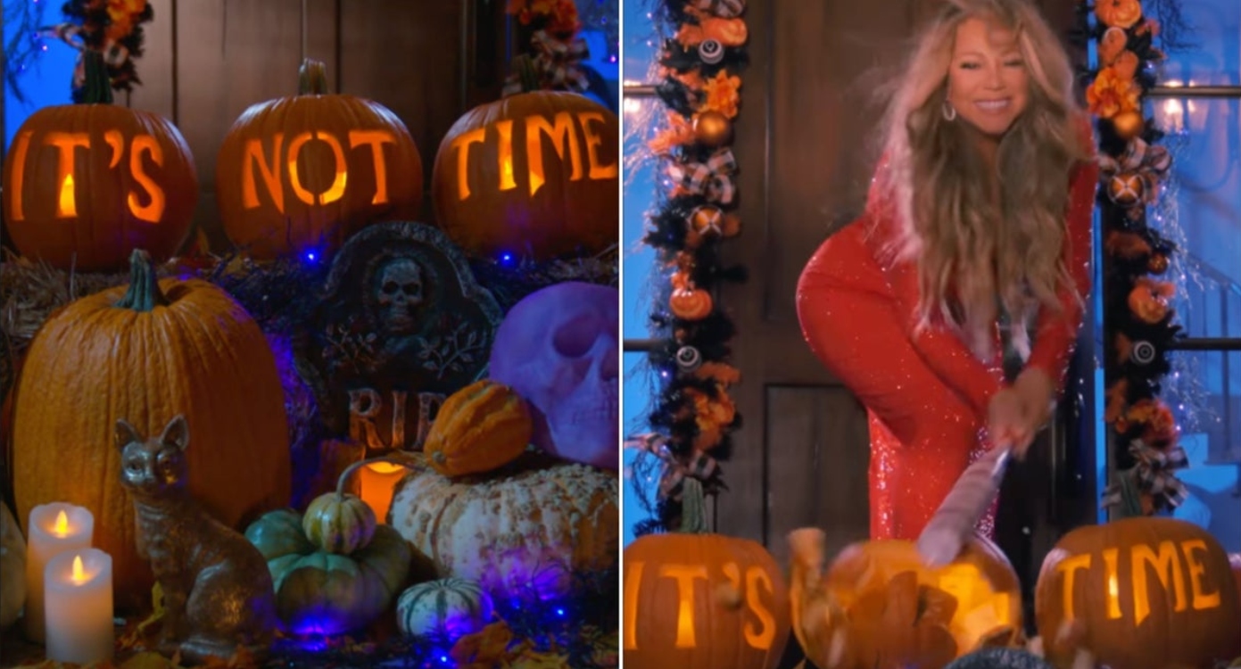 Mariah carey smashes pumpkins for christmas on november 1
