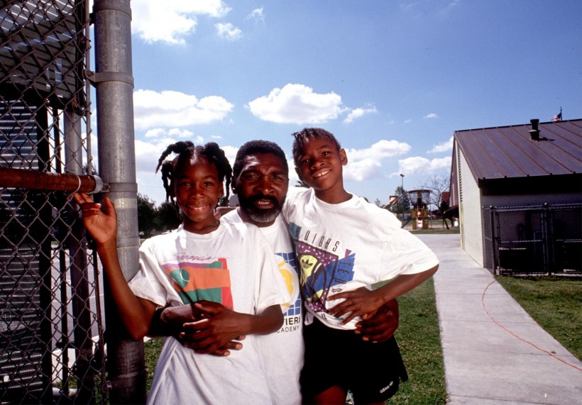  Richard Williams, center, with his daughters Venus, left, and Serena 1991 in Compton, CA. Serena and Venus Williams will be playing against each other for the first time July 6, 2000 in the tennis semifinals at Wimbledon. 