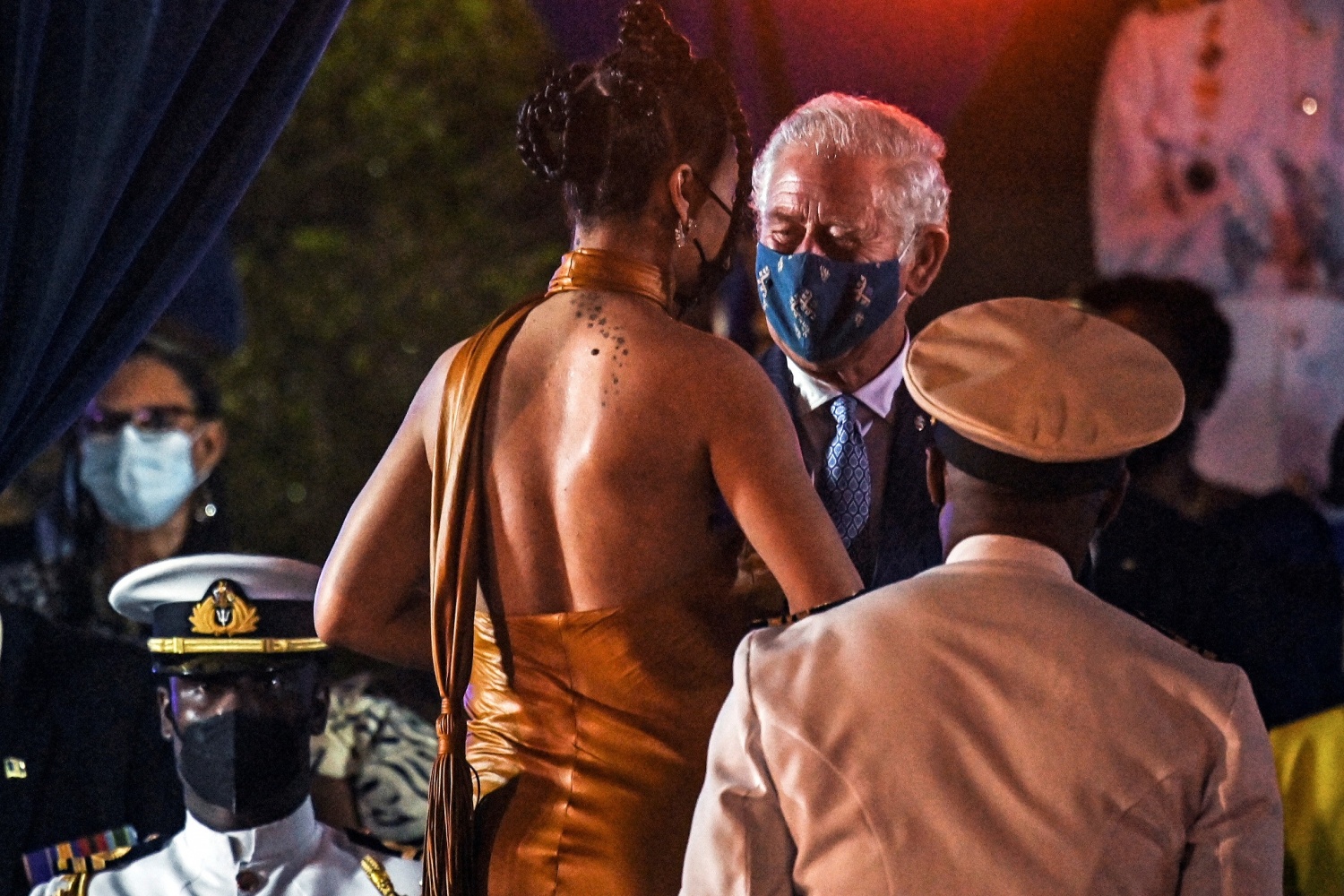  Rihanna, honored as a National Hero, attends the Presidential Inauguration Ceremony at Heroes Square on November 30, 2021 in Bridgetown, Barbados. 