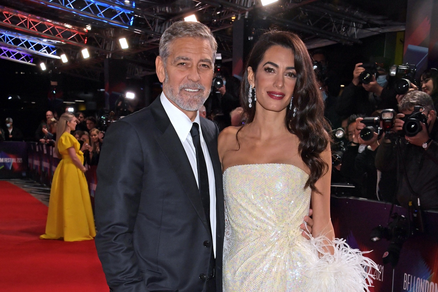 George Clooney and Amal Clooney attend the Premiere of "The Tender Bar" during the 65th BFI London Film Festival at The Royal Festival Hall on October 10, 2021 in London, England. 