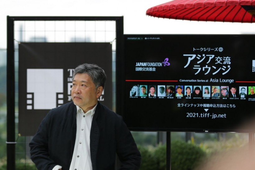 Director Hirokazu Kore-eda attends the 'Conversation Series at Asia Lounge Chang Chen and Hirokazu Kore-eda' during the 34th Tokyo International Film Festival (TIFF) on November 1, 2021 in Tokyo, Japan.
