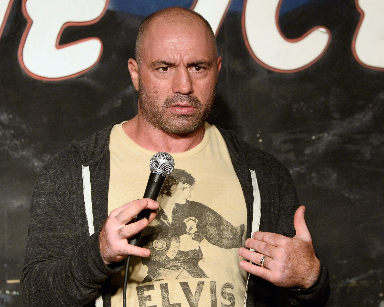 Comedian Joe Rogan performs during his appearance at The Ice House Comedy Club on August 21, 2014 in Pasadena, California. (Photo by Michael Schwartz/WireImage)