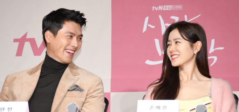Actor Hyun-Bin and actress Son Ye-Jin during a press conference of tvN drama 'Crashing Landing On You' at Four Seasons Hotel on December 09, 2019 in Seoul, South Korea.