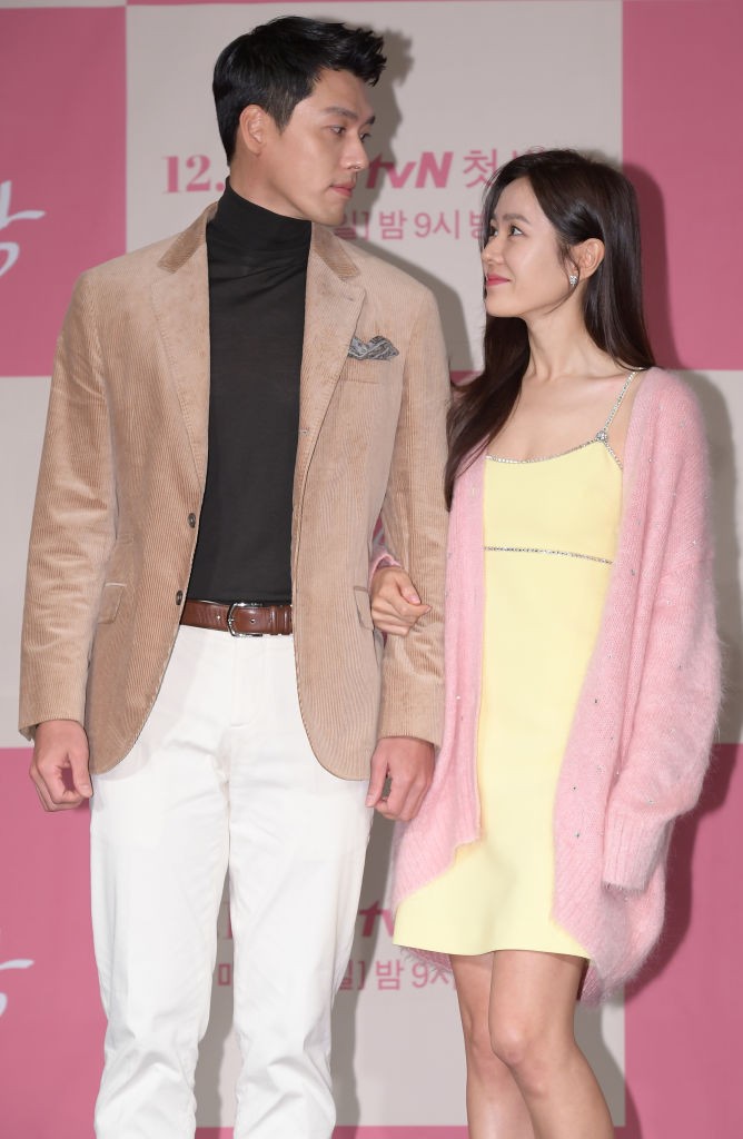 Actor Hyun-Bin and actress Son Ye-Jin during a press conference of tvN drama 'Crashing Landing On You' at Four Seasons Hotel on December 09, 2019 in Seoul, South Korea.