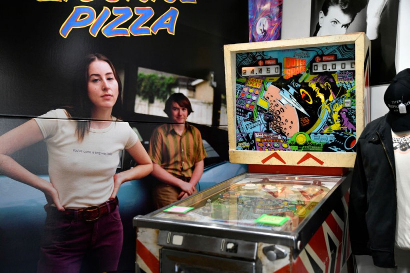 Vintage pinball machine next to a Licorice Pizza poster in the Licorice Pizza Records store on February 08, 2022 in Studio City, California. 