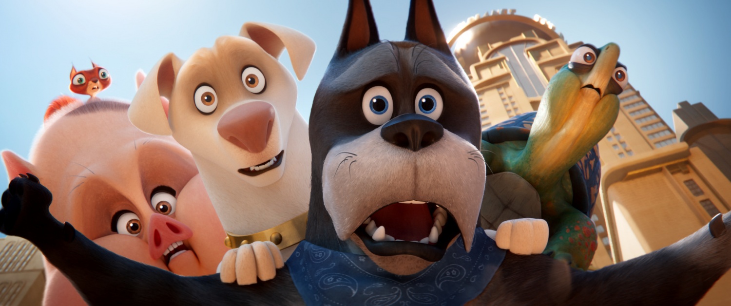 DIEGO LUNA as Chip, VANESSA BAYER as PB, DWAYNE JOHNSON as Krypto, KEVIN HART as Ace and NATASHA LYONNE as Merton in Warner Bros. Pictures’ animated action adventure “DC LEAGUE OF SUPER-PETS,” a Warner Bros. Pictures release.