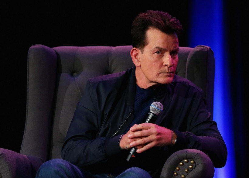 Charlie Sheen speaks with Richard Wilkins during 'An Evening With Charlie Sheen' at the International Convention Centre on November 4, 2018 in Sydney, Australia. (Photo by Don Arnold/WireImage)