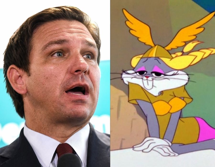 Ron DeSantis (Photo by Paul Hennessy/SOPA Images/LightRocket via Getty Images) and Bugs Bunny (Warner Bros.)