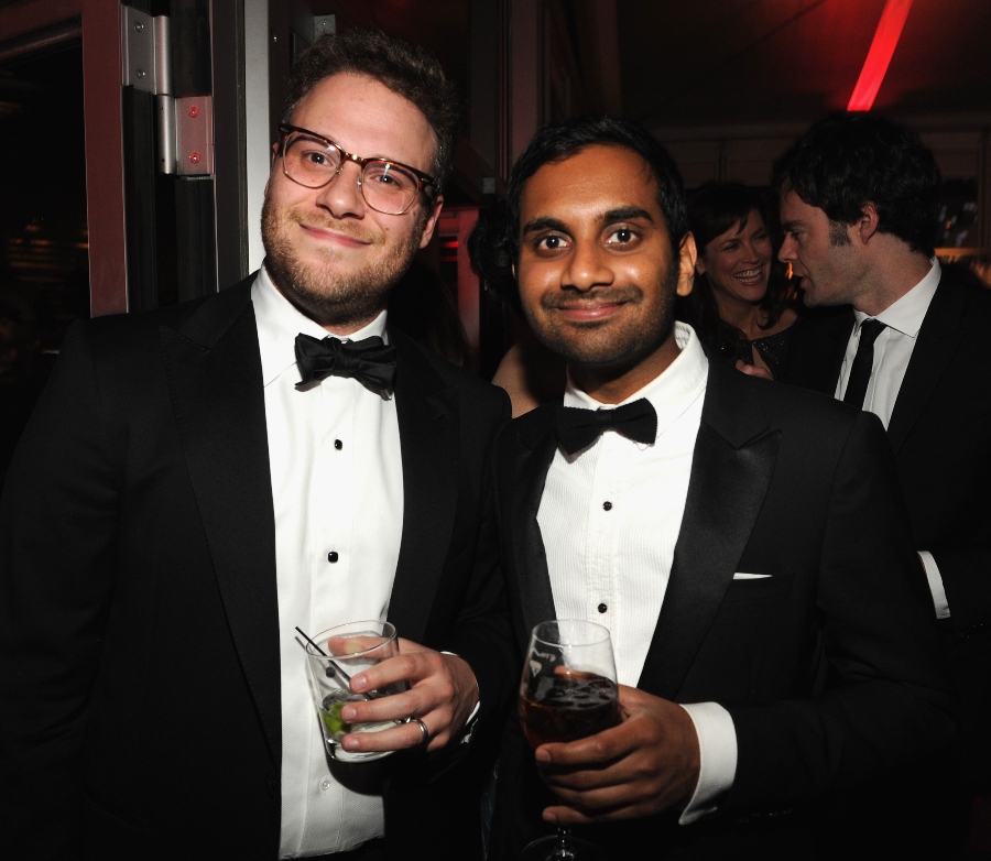 (EXCLUSIVE ACCESS, SPECIAL RATES APPLY) Seth Rogen and Aziz Ansari attend the 2014 Vanity Fair Oscar Party Hosted By Graydon Carter on March 2, 2014 in West Hollywood, California. (Photo by Kevin Mazur/VF14/WireImage)