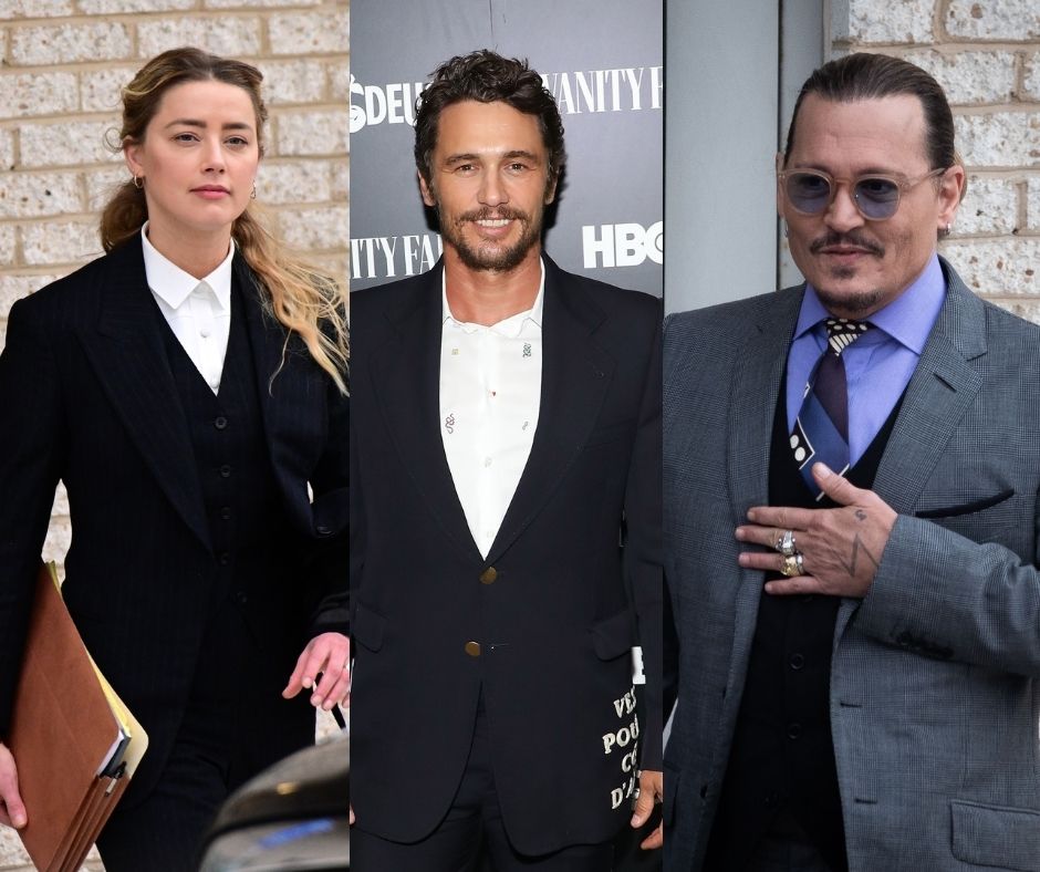 Amber Heard (Photo by Ron Sachs/Consolidated News Pictures/Getty Images), James Franco (Photo by Taylor Hill/WireImage), and Johnny Depp (Photo by Cliff Owen/Consolidated News Pictures/Getty Images).