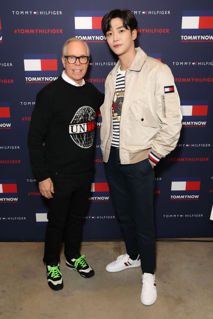Tommy Hilfiger and Rowoon backstage at TOMMYNOW London Spring 2020 at Tate Modern on February 16, 2020 in London, England.