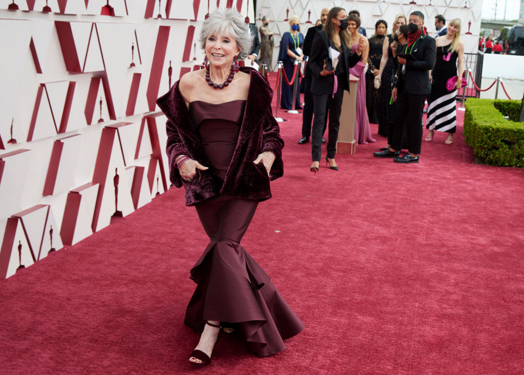 In this handout photo provided by A.M.P.A.S., Rita Moreno attends the 93rd Annual Academy Awards at Union Station on April 25, 2021 in Los Angeles, California. 