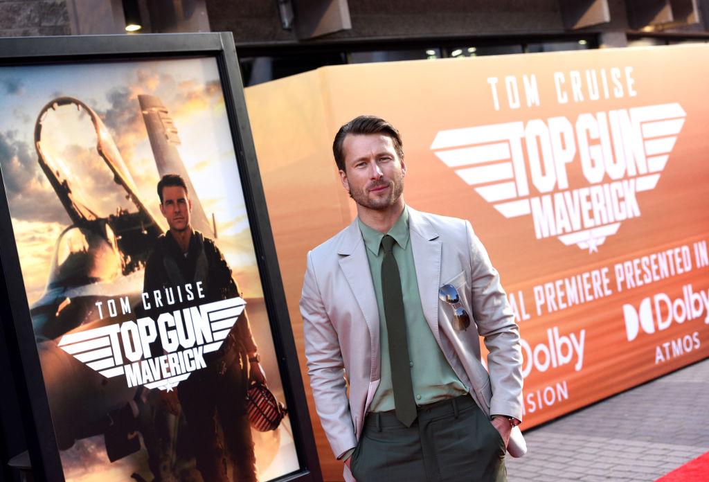 Glen Powell attends the Global Premiere of "Top Gun: Maverick" on May 04, 2022 in San Diego, California. 
