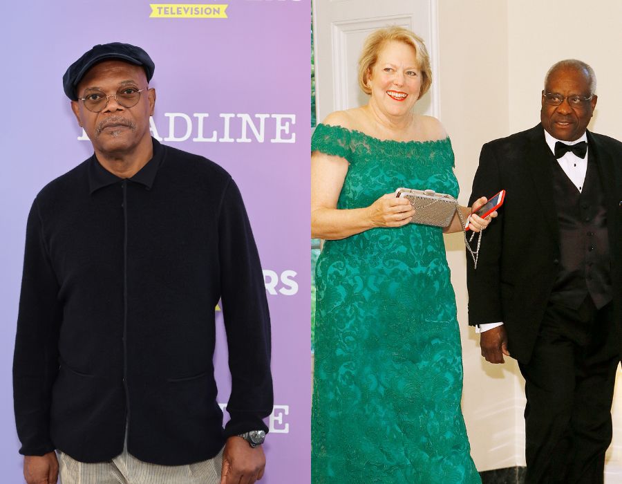 Samuel L. Jackson (Photo by Amy Sussman/Getty Images for Deadline Hollywood), Virginia Thomas and Clarence Thomas (Photo by Paul Morigi/Getty Images)