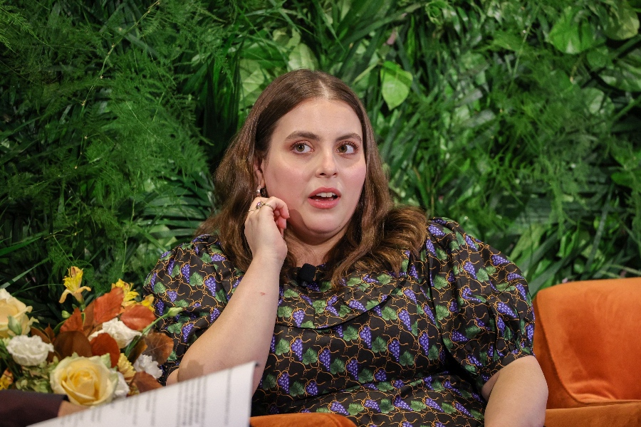 Beanie Feldstein speaks onstage during Variety LEGIT!: Return to Broadway presented by City National Bank at Second on October 12, 2021 in New York City. (Photo by Jamie McCarthy/Getty Images for Variety)