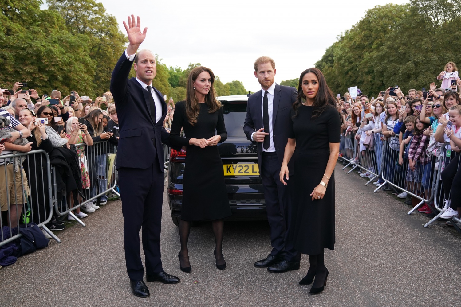Kate Middleton Catherine, Princess of Wales, Prince William, Prince of Wales, Prince Harry, Duke of Sussex, and Meghan Markle, Duchess of Sussex 