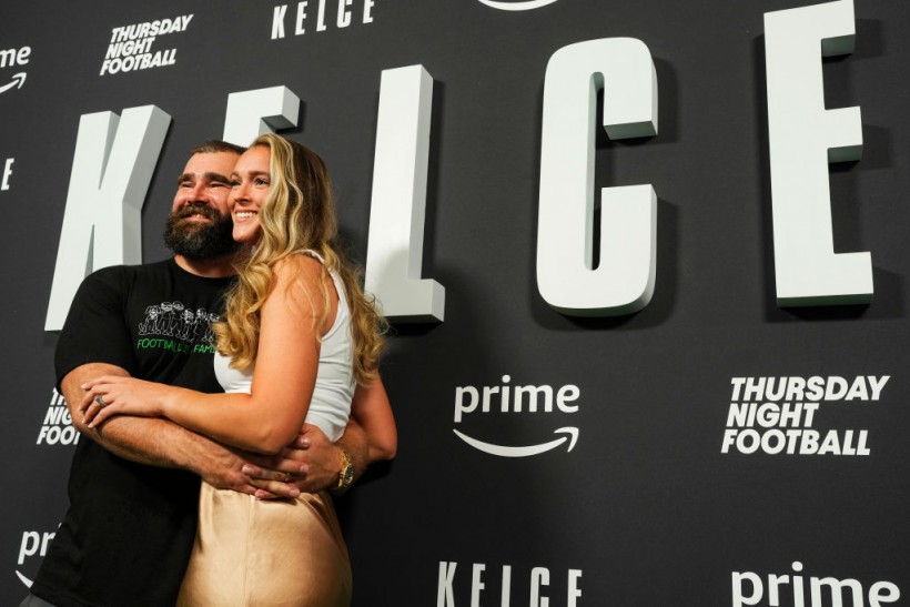 PHILADELPHIA, PA - SEPTEMBER 08: (L-R) Jason Kelce poses for a photo with Kylie Kelce during the Kelce documentary premiere at Suzanne Roberts Theater on September 8, 2023 in Philadelphia, Pennsylvania. (Photo by Cooper Neill/Getty Images)