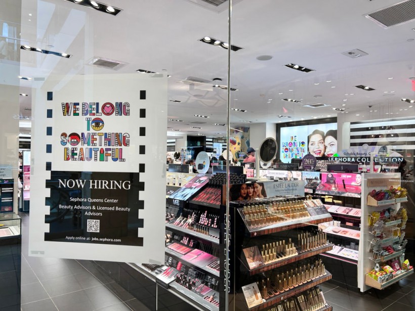Now Hiring sign in window of Sephora Store, Queens Center Mall, Queens, New York. (Photo by: Lindsey Nicholson/UCG/Universal Images Group via Getty Images)