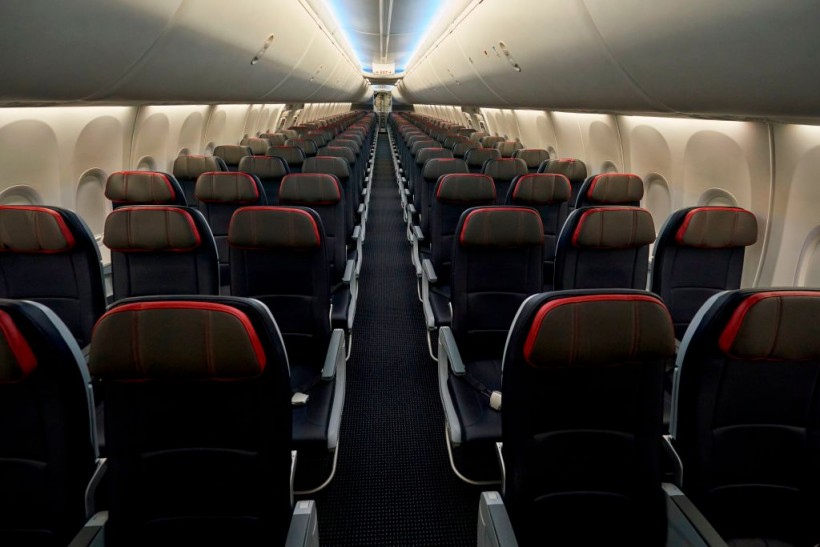 An interior view of an American Airlines B737 MAX airplane is seen at Dallas-Forth Worth International Airport in Dallas, Texas on December 2, 2020. - The Boeing 737 MAX will take another key step in its comeback to commercial travel on December 2, 2020 by attempting to reassure the public with a test flight by American Airlines conducted for the news media. After being grounded for 20 months following two deadly crashes, US air safety officials in mid-November cleared the MAX to return to service following changes to the plane and pilot training protocols. (Photo by Cooper NEILL / AFP) (Photo by COOPER NEILL/AFP via Getty Images)