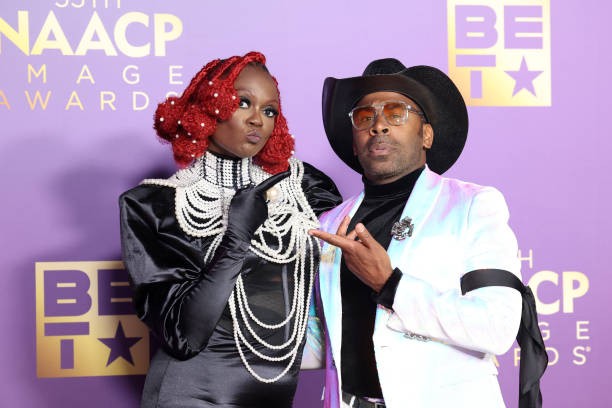 LOS ANGELES, CALIFORNIA - MARCH 16: (L-R) Caroline Wanga and MAJOR pose in the press room during the 55th NAACP Image Awards at Shrine Auditorium and Expo Hall on March 16, 2024 in Los Angeles, California. 