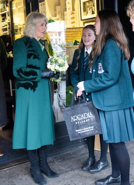 BELFAST, NORTHERN IRELAND - MARCH 21: Queen Camilla visits Arcadia food store on March 21, 2024 in Belfast, Northern Ireland. 