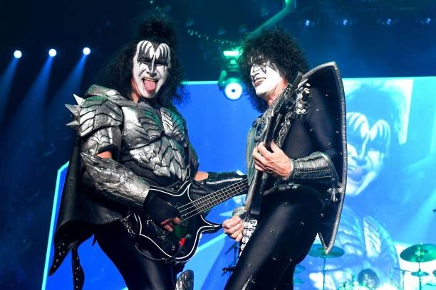LOS ANGELES, CALIFORNIA - MARCH 04: Gene Simmons and Tommy Thayer of Kiss perform onstage at Staples Center on March 04, 2020 in Los Angeles, California. 