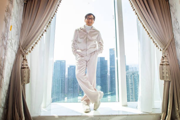 HANGZHOU, CHINA - MAY 03: Actor Jackie Chan visits a real estate named 'ONE53' as a spokesperson on May 3, 2022 in Hangzhou, Zhejiang Province of China. 