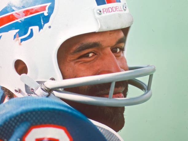 ORCHARD PARK, NY - OCTOBER 5: Running back O.J. Simpson of the Buffalo Bills looks on from the sideline during a game against the Denver Broncos at Rich Stadium on October 5, 1975 in Orchard Park, New York. The Bills defeated the Broncos 38-14.
