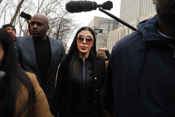 NEW YORK, NEW YORK - FEBRUARY 07: Emma Coronel Aispuro, wife of Joaquin 'El Chapo' Guzman, exits the U.S. District Court for the Eastern District of New York, February 7, 2019 in the Brooklyn borough of New York City. The jury has begun deliberations in the trial for El Chapo, who is accused of trafficking over 440,000 pounds of cocaine, in addition to other drugs, and exerting power through murders and kidnappings as he led the Sinaloa Cartel. 