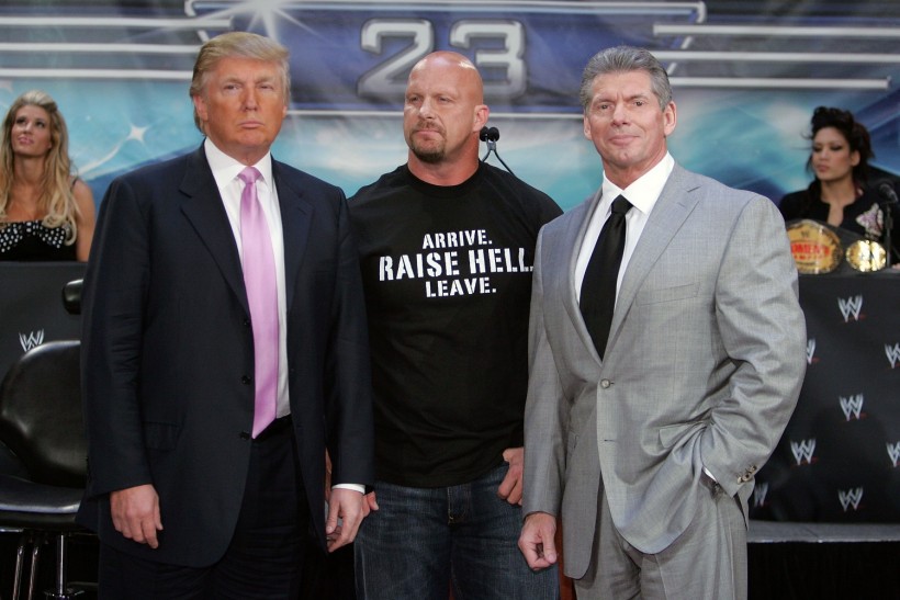 Donald Trump, wrestler Stone Cold Steve Austin and WWE Chairman Vince McMahon