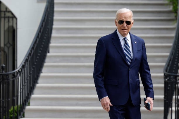 WASHINGTON, DC - APRIL 25: U.S. President Joe Biden departs the White House on April 25, 2024 in Washington, DC. Biden is traveling to Syracuse, New York, to speak on the economy and will hold closed campaign events later in the day.