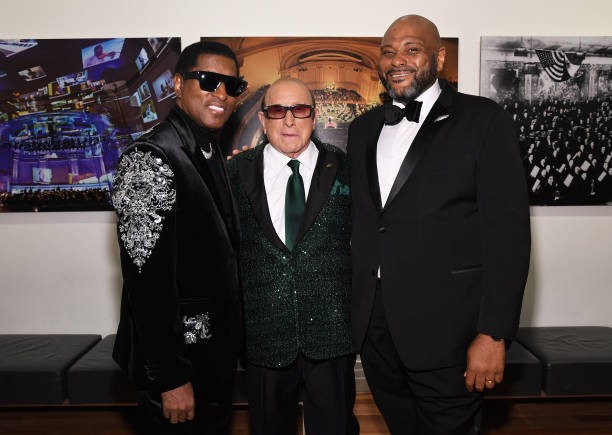 NEW YORK, NEW YORK - APRIL 29: (L-R) Babyface, Clive Davis and Ruben Studdard attend The New York Pops 41st Birthday Gala honoring Clive Davis at Carnegie Hall on April 29, 2024 in New York City. 