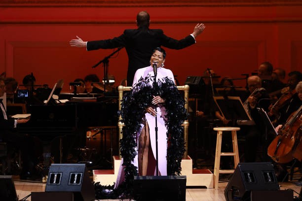 NEW YORK, NEW YORK - APRIL 29: Fantasia performs onstage with Music Director and Conductor Steven Reineke at The New York Pops 41st Birthday Gala honoring Clive Davis on April 29, 2024 in New York City.