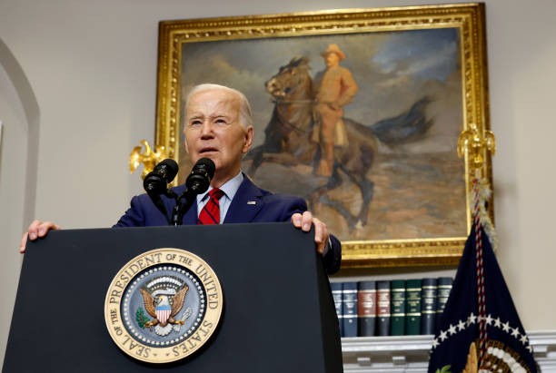 WASHINGTON, DC - MAY 02: U.S. President Joe Biden speaks from the Roosevelt Room of the White House on May 02, 2024 in Washington, DC. Biden spoke about recent protests across the United States on college campuses. 