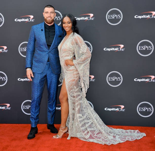 LOS ANGELES, CA - JULY 18: NFL player Travis Kelce (L) and media personality Kayla Nicole attend The 2018 ESPYS at Microsoft Theater on July 18, 2018 in Los Angeles, California.