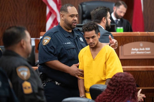 JUNE 24: Franklin Peña, one of the two men accused of killing 12-year-old Jocelyn Nungaray, is led out of the courtroom after bail was set for $10 million on Monday, June 24, 2024 in Houston.