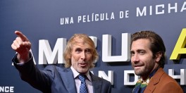 US director Michael Bay (L) and US actor Jake Gyllenhaal pose during a photocall for the premiere of the film "Ambulance" in Madrid on March 24, 2022. (Photo by Oscar DEL POZO / AFP) (Photo by OSCAR DEL POZO/AFP via Getty Images)