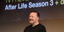 Ricky Gervais speaks onstage at the Season 3 Premiere of Netflix's 