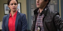 Andy Samberg as Peralta and Melissa Fumero as Santiago on 'Brooklyn Nine-Nine'