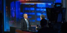 President Obama and Jon Stewart in their final interview for 'The Daily Show'